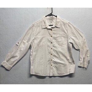 Dressbarn White Long-Sleeve Button-Down Shirt W/ Roll Tab Sleeves Womens 1X